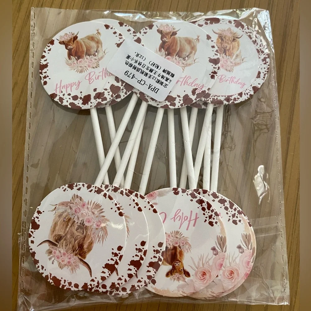 Birthday Cow Party Cupcake Toppers